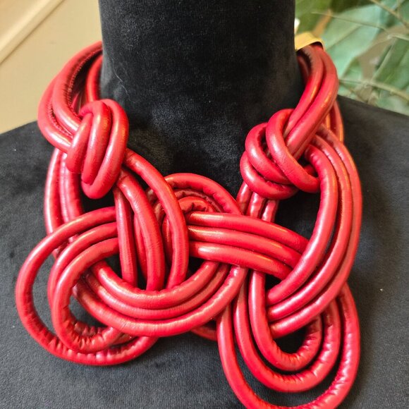 Womens Fashion Red Twisted Knotted Paracord Statement Necklace Jewelry - Picture 2 of 6